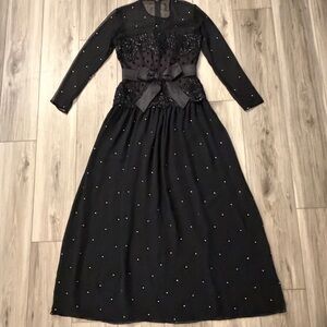 Vintage Liancarlo Black Gown Size 8 Beaded Bodice Neiman Marcus Dark Romantic